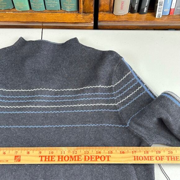 NWT Tahari Funnel Neck Micro Striped Long Sleeve Gray Sweater Sz L MSRP $98 - Picture 3 of 7